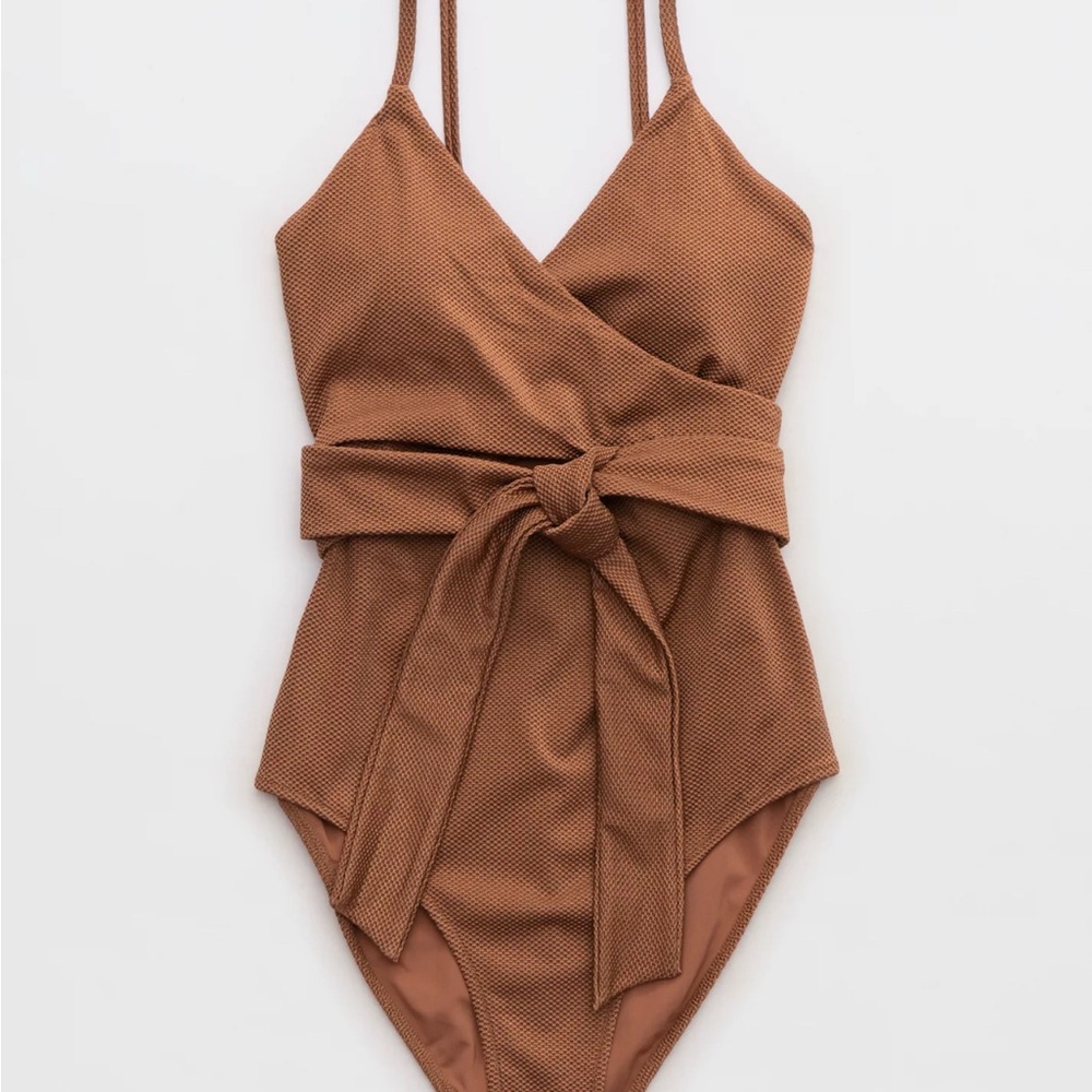 Aerie Shine Pique Wrap One Piece Swimsuit